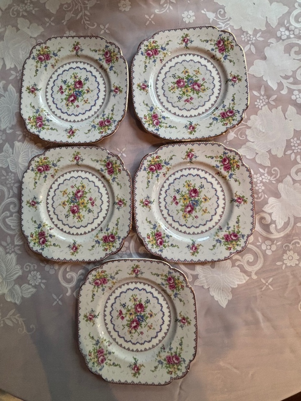Five Royal Albert Petit Point Dessert Plates